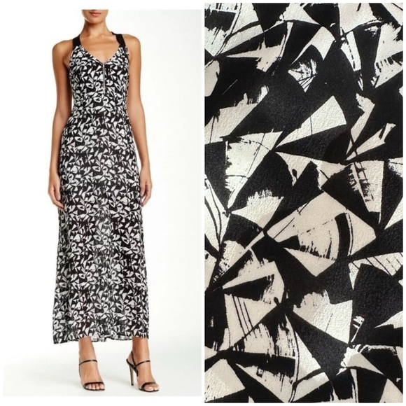 A.L.C. Dresses & Skirts - ALC Black Patti Printed Silk V Neck Halter Cross Back Maxi Dress Resort Vacay